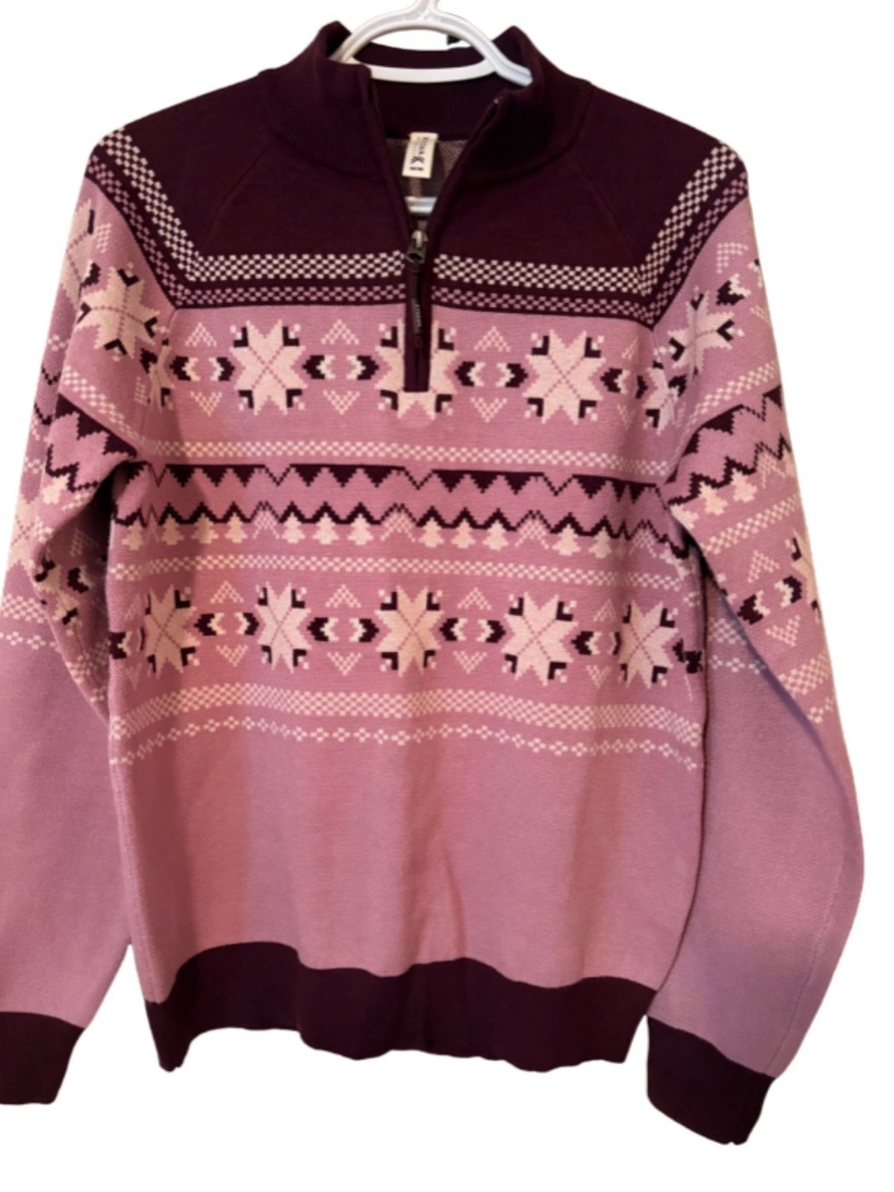 KYODAN- Women’s Pink Fair Isle Half-Zip Sweater